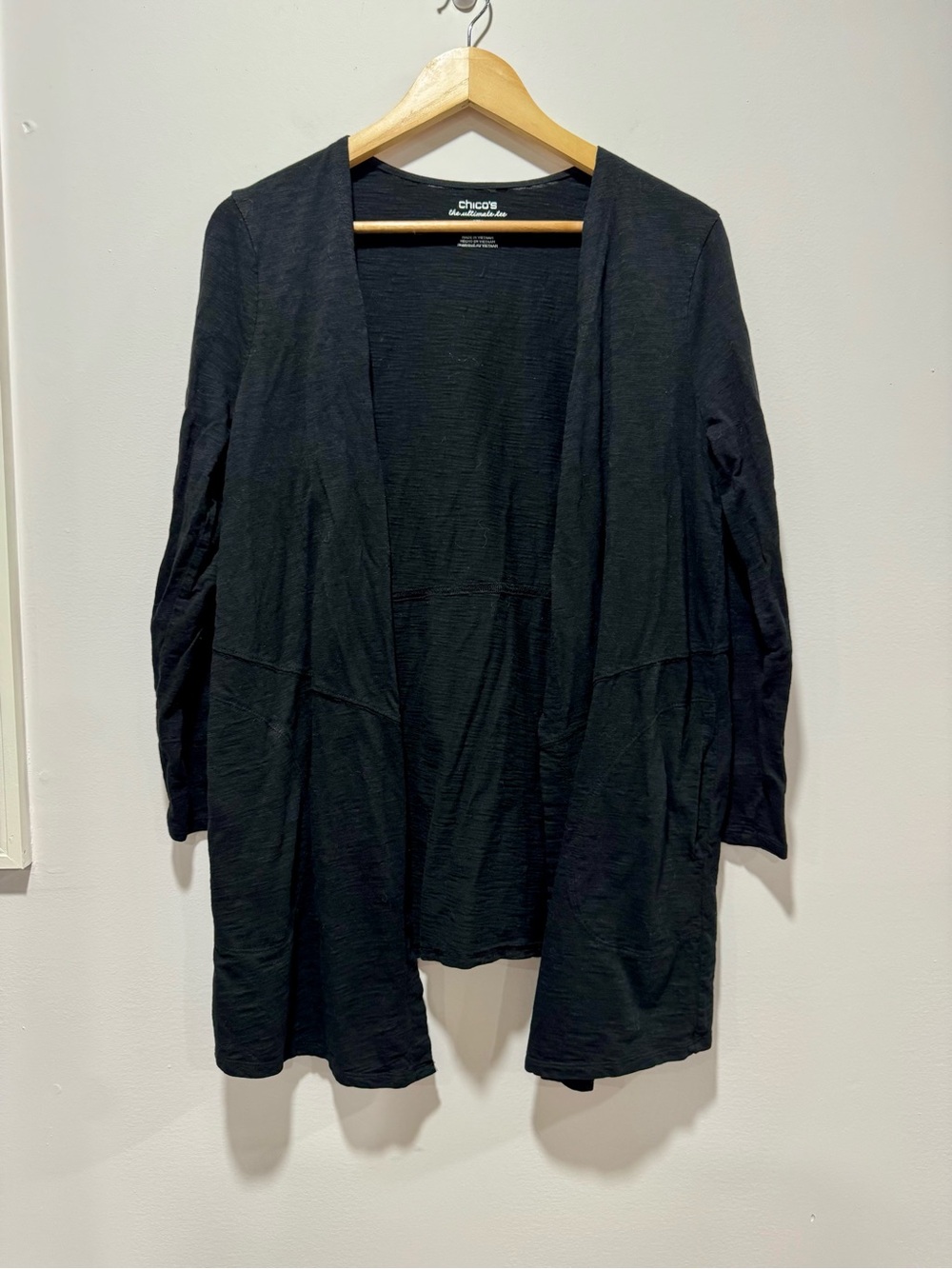 Chico's Ultimate Tee Cotton Slub Open Front Cardigan Size M Size 1
